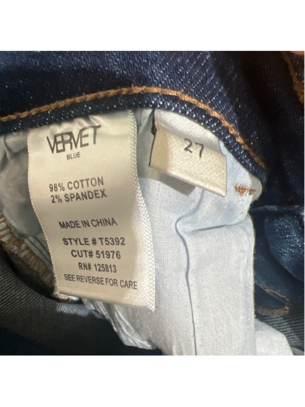 Women's Vervet Blue Skinny Jeans Glistening Mid Rise Distressed Hem Crop Size 27 - Picture 7 of 10